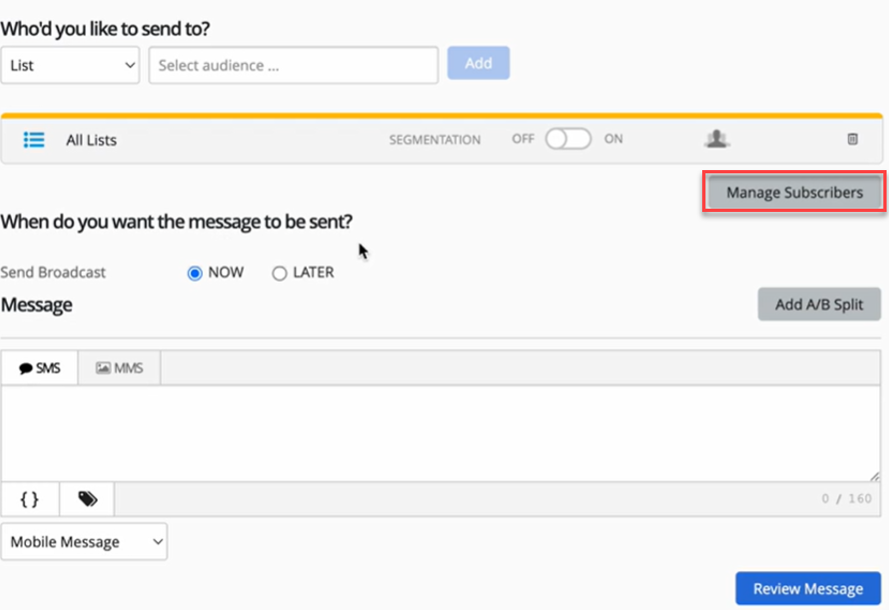 manage subscribers button
